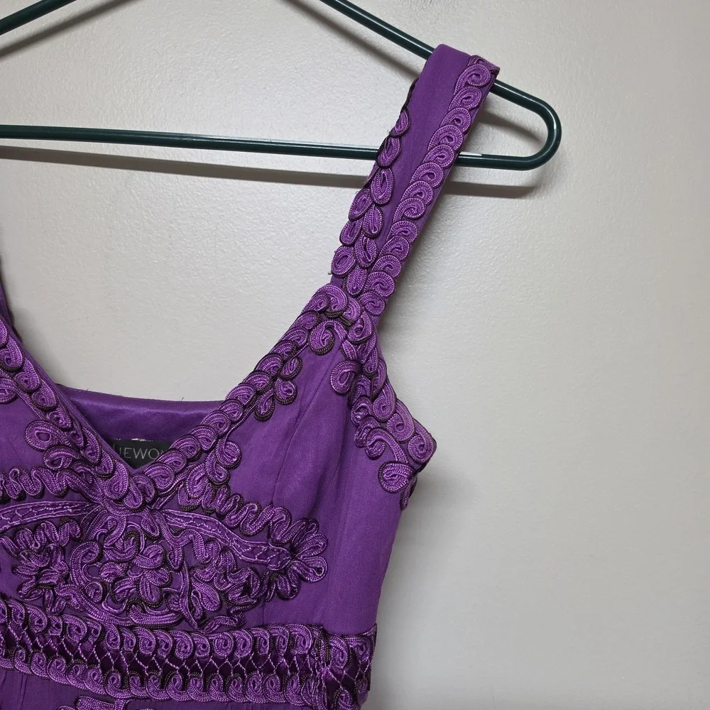 Sue Wong Silk‎ Embroidered Dress Purple Short Sleeveless Sz 4 Cocktail Wedding